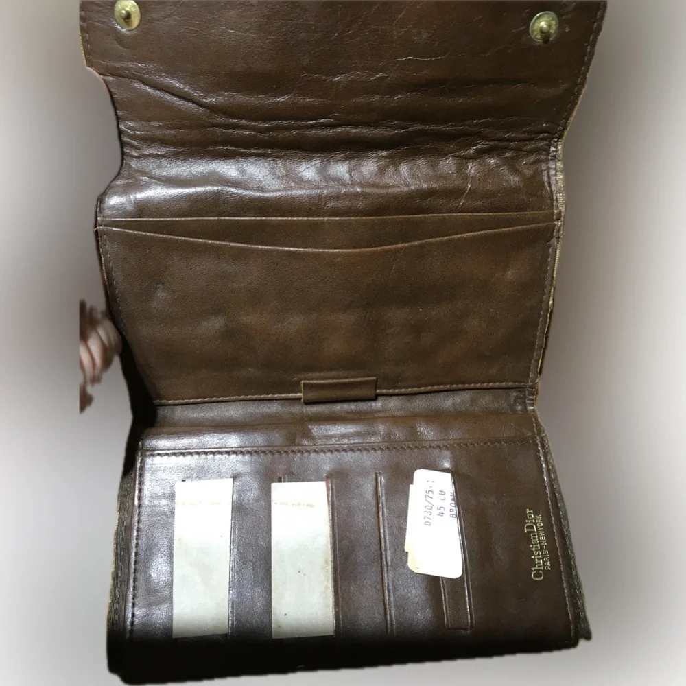 Christian Dior Vintage Trotter Brown Checkbook Wallet Never Used NOS RARE